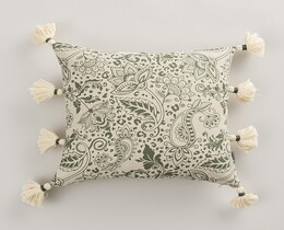 Housse de coussin à pompons, motif floral nomade, 45 x 45 cm