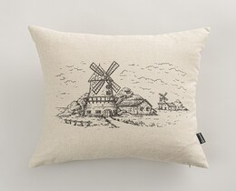 Housse de coussin motif moulin à vent, 45 x 45 cm
