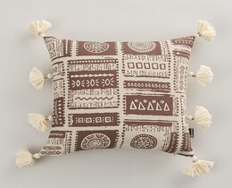 Housse de coussin à pompons, style tribal nomade, 45 x 45 cm